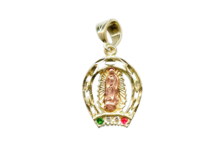 Two Tone Plated Multi Colored CZ Mother Mary Pendant